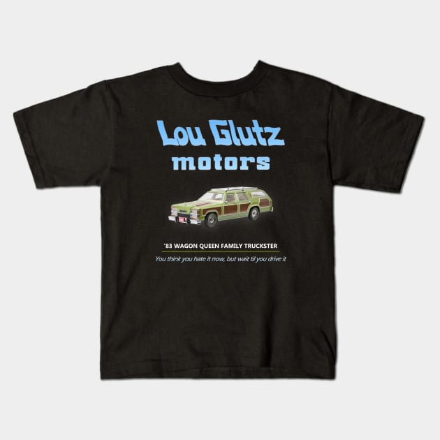 Vacation Lou Glutz Motors Kids T-Shirt by Wangs Parking Lot